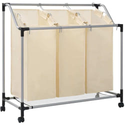 vidaXL Trieuse à linge avec 3 sacs Crème Acier