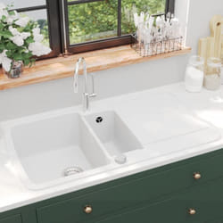 Vier de cuisine Granit Double lavabo Blanc Vidaxl