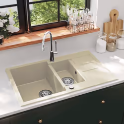 Notre évier de cuisine en granit sera un supplément à la fois convivial et intemporel à la décoration de votre cuisine. Il di ...