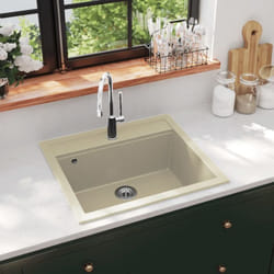 Vier de cuisine Granit Seul lavabo Beige Vidaxl