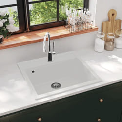 Vier de cuisine Granit Seul lavabo Blanc Vidaxl
