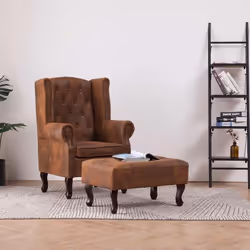 vidaXL Fauteuil Chesterfield et repose-pieds Marron Similicuir daim - TU