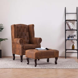 vidaXL Fauteuil Chesterfield et repose-pieds Marron Similicuir daim - TU