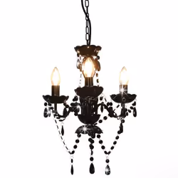vidaXL Lustre avec perles Noir Rond 3 x E14 - TU