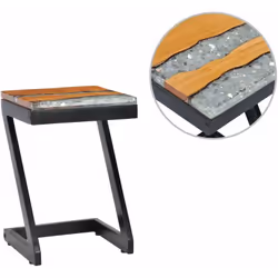 Cette table basse unique, fabriquée en bois de teck et de manguier massif avec une décoration en polyrésine transparente, exs ...