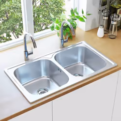 vidaXL Évier double de cuisine avec crépine et piège Acier inoxydable - TU
