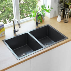 vidaXL Évier de cuisine fait à la main Noir Acier inoxydable - TU