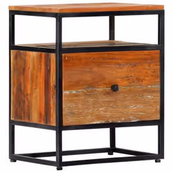 vidaXL Table de chevet 40 x 30 x 50 cm Bois de récupération et acier - TU