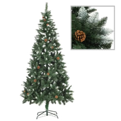 vidaXL Sapin de Noël avec pommes de pin et paillettes blanches 210 cm - TU