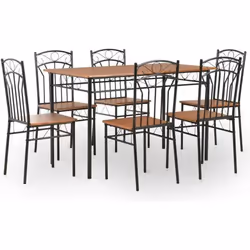 vidaXL Ensemble de salle à manger 7 pcs MDF et acier Marron - TU