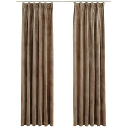 Rideaux occultants avec crochets 2 pcs Velours Beige 140x175 cm