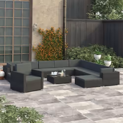 vidaXL Salon de jardin 12 pcs avec coussins résine tressée noir - TU