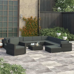 vidaXL Salon de jardin 12 pcs avec coussins résine tressée noir - TU