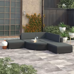 vidaXL Salon de jardin 6 pcs avec coussins résine tressée noir - TU