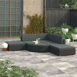 vidaXL Salon de jardin 6 pcs avec coussins résine tressée noir - TU
