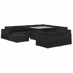 vidaXL Salon de jardin 10 pcs avec coussins Résine tressée Noir - TU