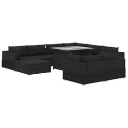 vidaXL Salon de jardin 10 pcs avec coussins Résine tressée Noir - TU