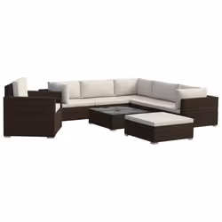 vidaXL Salon de jardin 8 pcs avec coussins résine tressée marron - TU