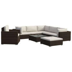 vidaXL Salon de jardin 8 pcs avec coussins résine tressée marron - TU