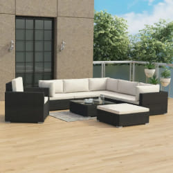 vidaXL Salon de jardin 8 pcs avec coussins résine tressée noir - TU