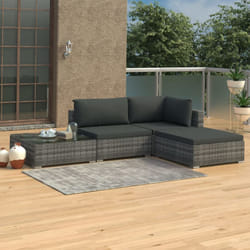 vidaXL Salon de jardin 4 pcs avec coussins résine tressée gris - TU