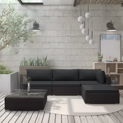 vidaXL Salon de jardin 5 pcs avec coussins résine tressée noir - TU