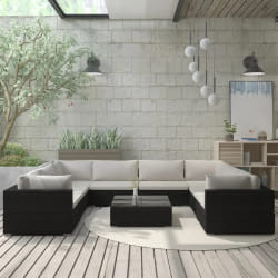 vidaXL Salon de jardin 9 pcs avec coussins Résine tressée Noir - TU