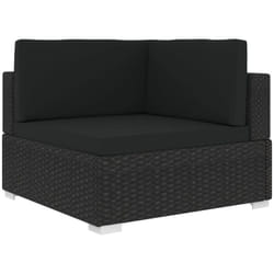 vidaXL Chaise d'angle 1 pc et coussins Résine tressée Noir - TU