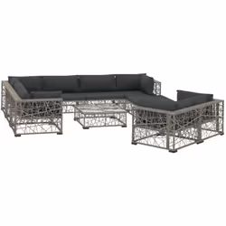 vidaXL Salon de jardin 10 pcs avec coussins Résine tressée Gris - TU