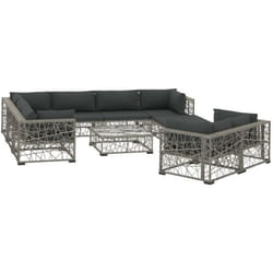 vidaXL Salon de jardin 10 pcs avec coussins Résine tressée Gris - TU
