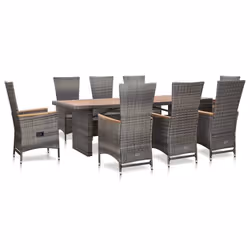 vidaXL Ensemble à manger d'extérieur 9pcs coussins Résine tressée Gris - TU