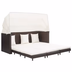 vidaXL Canapé-lit extensible 3 places avec toit Résine tressée Marron - TU