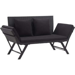 vidaXL Banc de jardin avec coussins 176 cm Noir Résine tressée