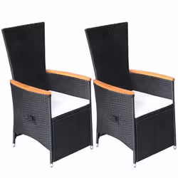vidaXL Chaise inclinable de jardin 2pc et coussins Résine tressée Noir - TU