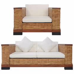VidaXL 278618, Marron, Crème, Blanc, 2 siège(s), Tissu, Tissu, Bois, Rotin