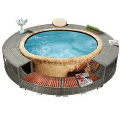 vidaXL Cadre de bain à remous résine tressée