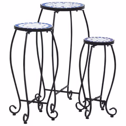 vidaXL Tables mosaïque 3 pcs Bleu et blanc Céramique - TU