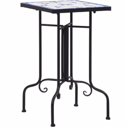 Cette table d'appoint d'extérieur a un dessus de table en mosaïque résistant aux intempéries et des pieds courbes élégants. E ...