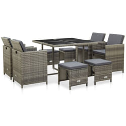 Vidaxl - Mobilier à dîner de jardin 9pcs et coussins Résine tressée Gris
