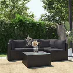 vidaXL Salon de jardin 5 pcs avec coussins - Noir