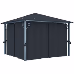 Cette tonnelle avec des rideaux présente un design classique et élégant qui conviendra parfaitement comme abri de parasol pou ...