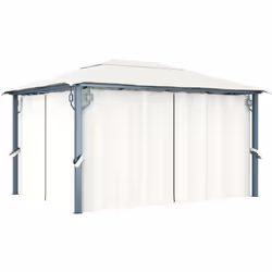 Cette tonnelle avec des rideaux présente un design classique et élégant qui conviendra parfaitement comme abri de parasol pou ...