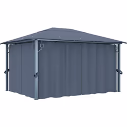 Cette tonnelle avec des rideaux présente un design classique et élégant qui conviendra parfaitement comme abri de parasol pou ...