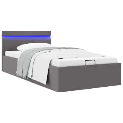 vidaXL Cadre de lit à rangement avec LED Gris Similicuir 90x200 cm - 90 x 200 cm
