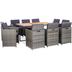 vidaXL Mobilier à dîner de jardin 11pcs et coussin Résine tressée Gris - TU