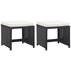 Tabourets de jardin 2 pcs avec coussins Résine tressée Noir