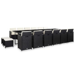 vidaXL Salon de jardin 17 pcs avec coussins - Noir - Résine tressée