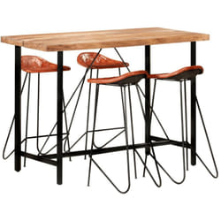 Ensemble De Bar 5 Pcs Bois Solide Et Cuir Véritable Vidaxl