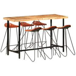 Ensemble De Bar 7 Pcs Bois Solide Et Cuir Véritable Vidaxl