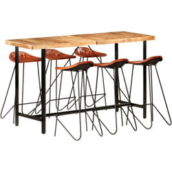 Ensemble De Bar 7 Pcs Bois D'Acacia Solide Et Cuir Véritable Vidaxl